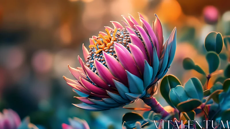 Vibrant King Protea Bloom with Dramatic Multicolored Petals.