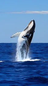 Humpback whale breach captured at hydrodynamic apex moment.