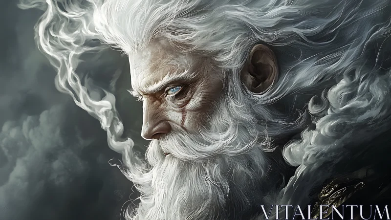 Storm-eyed elder sculpts thunder from his silver breath