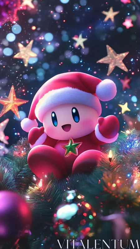 Starry Santa sprite bounces through glowing holiday bokeh