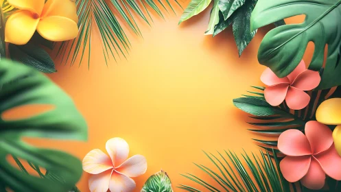 Tropical Floral Composition with Rendered Plumerias and Monstera Foliage