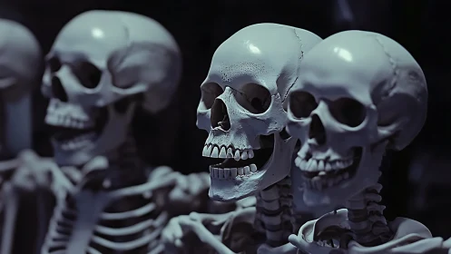 Friendly skeleton trio sharing a spooky little moment together.