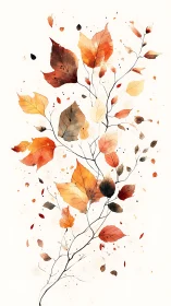 Gentle dance of autumn leaves on airy white canvas.