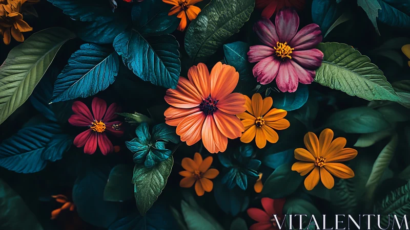 Vibrant Floral Garden with Bold Orange and Pink Blooms