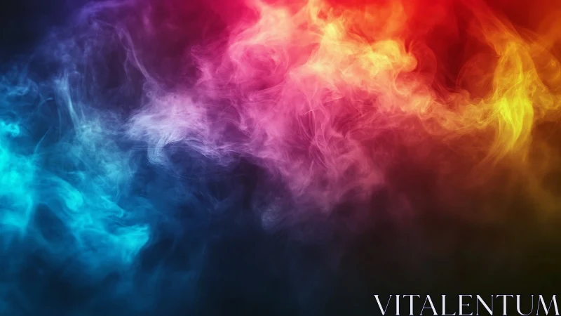 Vibrant multicolor smoke clouds swirl across dark space