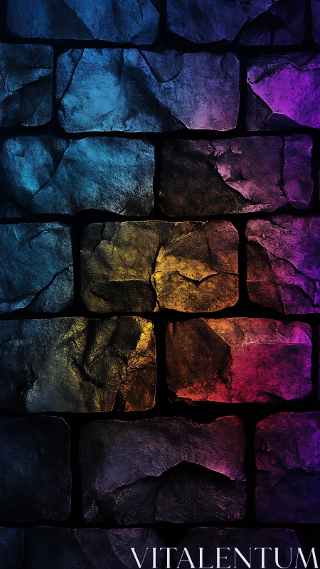 Multicolored stone wall texture with gradient illumination.