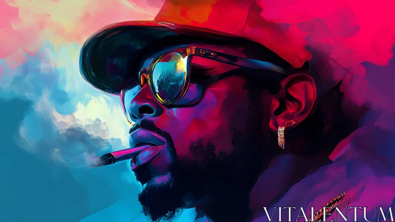 Neon smoke poet in mirrored shades and electric calm.