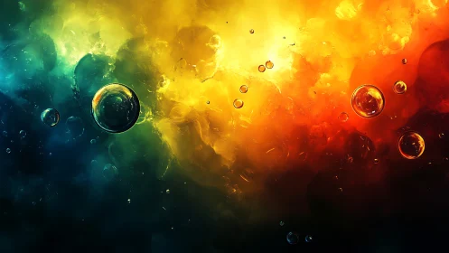 Chromatic nebula bubbles in tri-tonal abstract gradient.