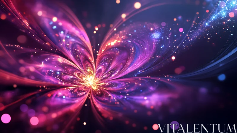 Cosmic energy bloom in radiant magenta particle swirls.