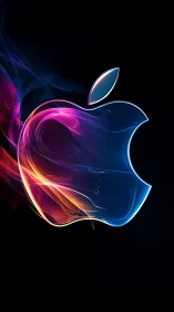 Neon Apple Logo with Iridescent Glow and Fluid Dynamics.