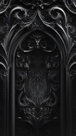 Dark baroque gothic arch with ornate swirling carvings