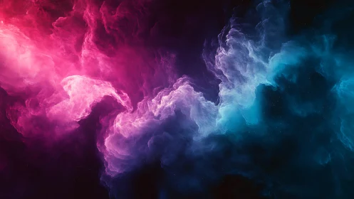 Nebular color clash in luminous magenta and cyan clouds.