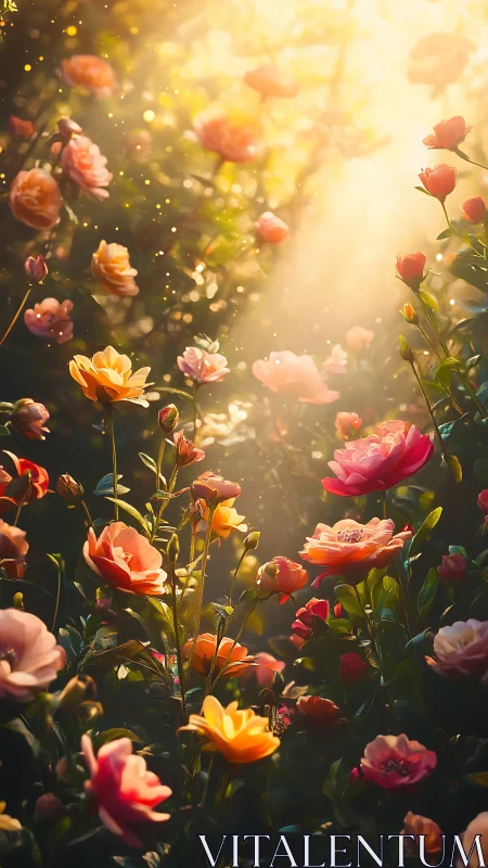 Golden Garden Flowers Glowing in Warm Sunlit Bokeh