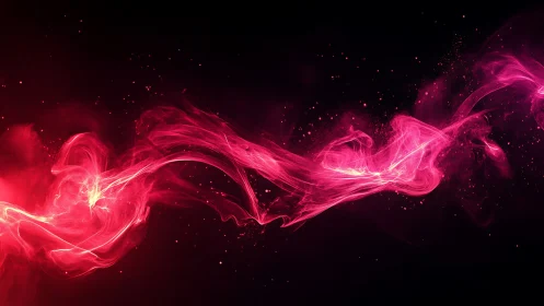 Luminous pink energy ribbon swirls across a dark void