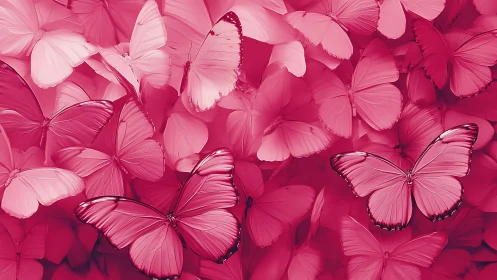 Monochromatic magenta butterflies in dense overlapping swarm