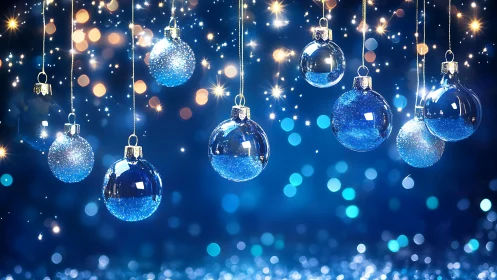 Sparkling blue Christmas ornaments in a dreamy winter glow.