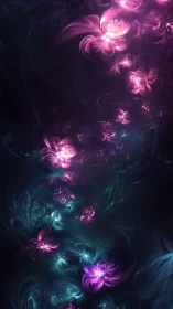 Fractal luminous floral forms on dark abstract background.