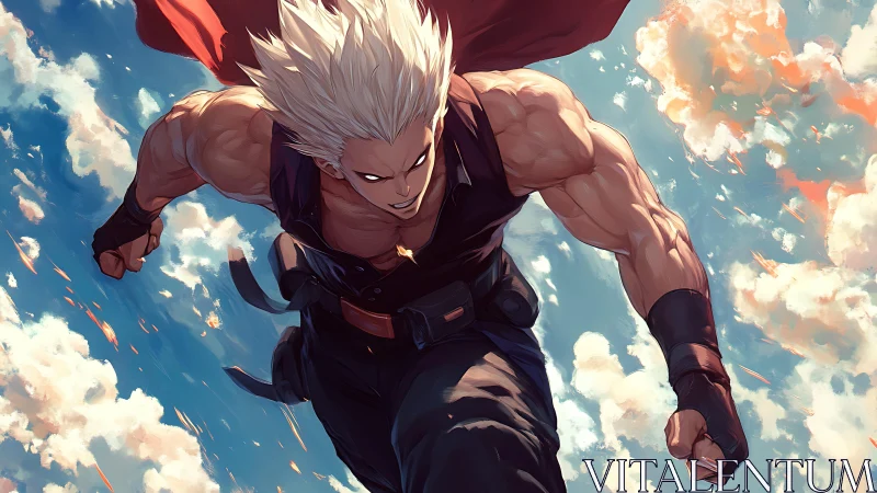 Storm-running sky hero racing through blazing clouds.