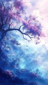 Pastel-lit fantasy forest recedes into mist with ethereal depth