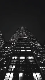 Midnight windows rising into a calm city sky.