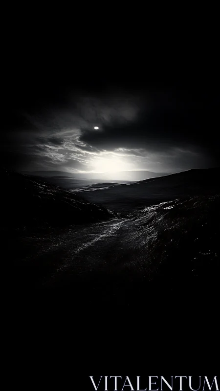 Moody moonlit shoreline inviting quiet late night wandering.