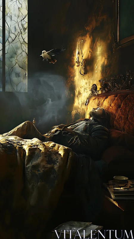 Sleepwalker of Emberlight: a raven&rsquo;s quiet vigil at dusk.