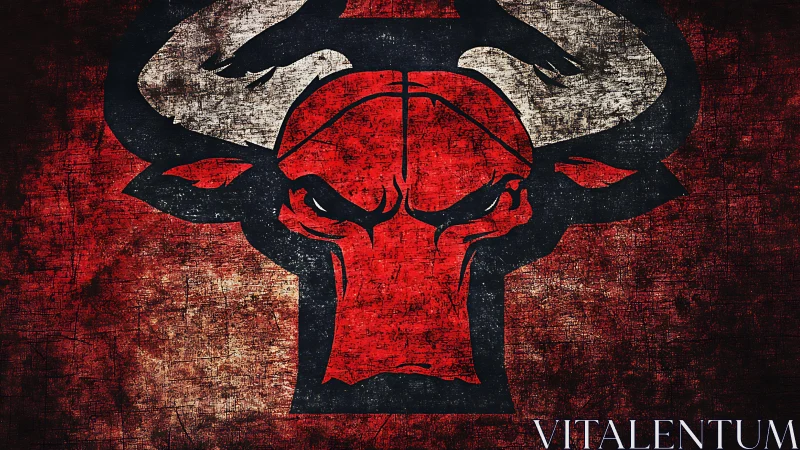 Stylized red bull head emblem on distressed dark field.