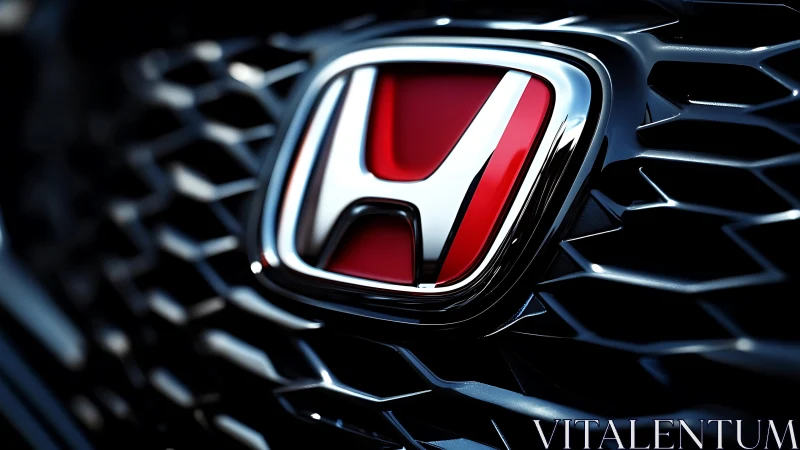 Bold red Honda emblem shining on a modern black grille.