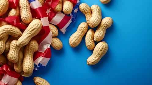 Peanuts with red white blue wrapper on bright blue backdrop.
