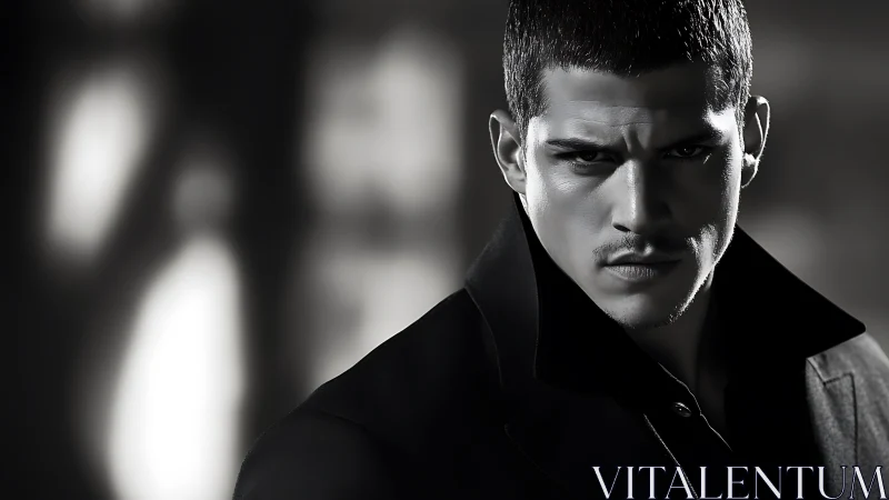 Monochrome male portrait with strong directional lighting.