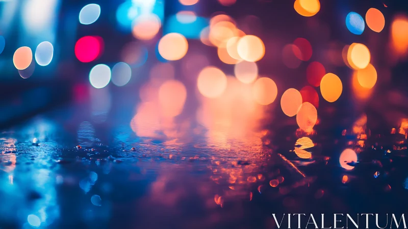 Urban wet-surface bokeh field with chromatic defocus mapping.