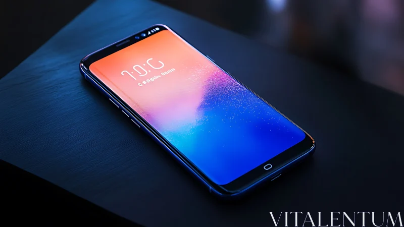 Smartphone displaying gradient lockscreen interface on dark surface.