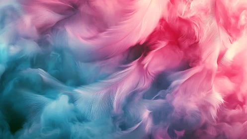 Iridescent pink and cyan feather clouds form a soft abstract field