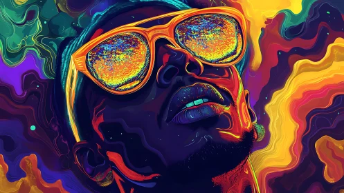Neon-lit portrait renders psychedelic reflections in chromatic lenses