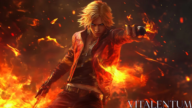 Fiery anime warrior unleashes blazing power in battle