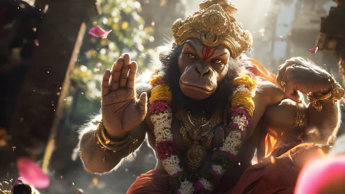 Divine simian warrior rendered in cinematic photoreal detail