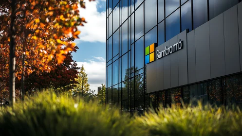 Where Corporate Glass Meets Autumn's Fleeting Dance.
