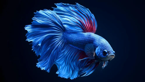 Vibrant Blue Betta Fish in Dramatic Lighting, Digital Art Style.