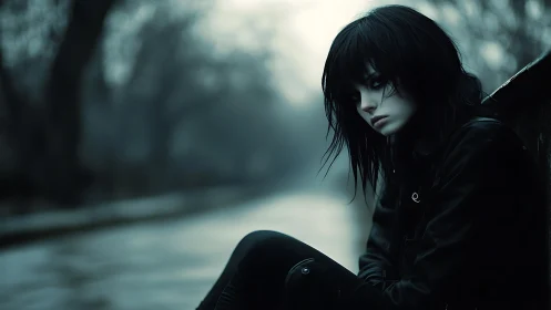 Gothic daydreamer on a rainwashed path of blurred ghosts.