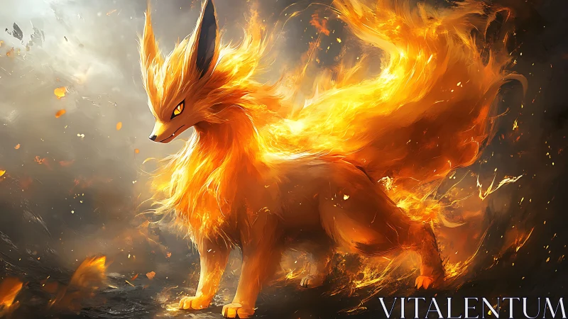 Fiery vulpine elemental with blazing mane and molten tail.