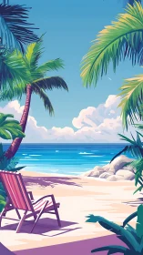 Tropical Seascape with Palm Fronds and Atmospheric Clouds.