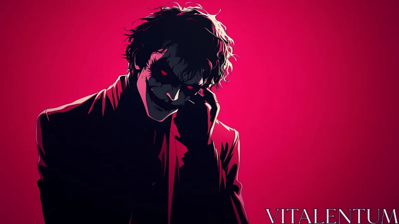 High-contrast cel-shaded villain silhouette on magenta field
