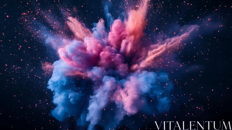 Cosmic powder explosion forms neon pink and blue nebula