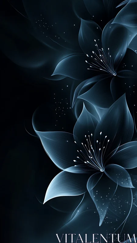 Luminescent botanical forms with volumetric glow and particle emission