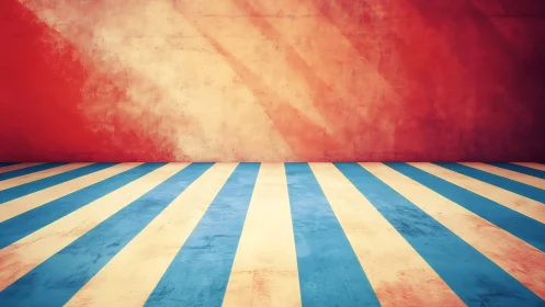 Striped perspective studio with weathered red plaster wall