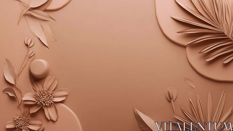 Monochrome floral relief frames a calm minimal backdrop