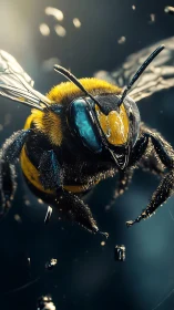 Macro 3D study of a hovering bee with cinematic lighting.
