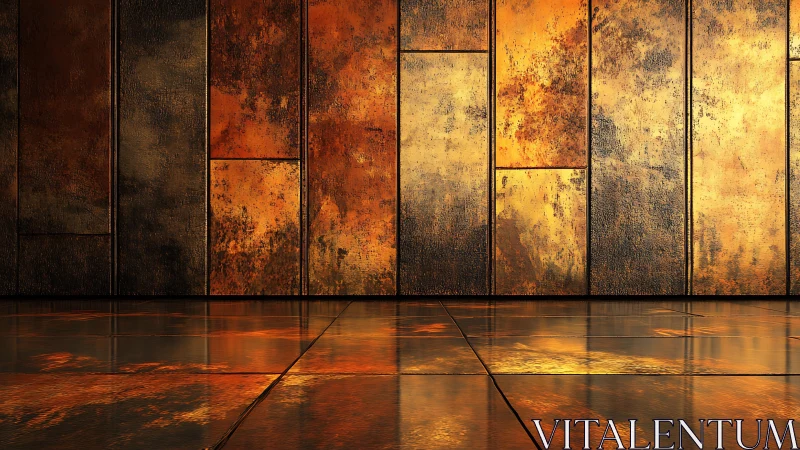 Abstract metallic wall with gold and bronze tones, modern style.