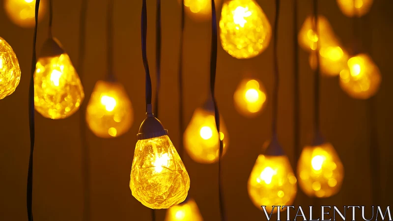 Golden pendant bulbs suspended in warm ambient glow.
