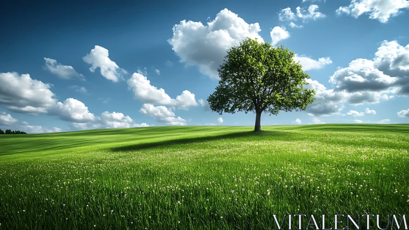 Solitary green tree resting under a wide blue summer sky.